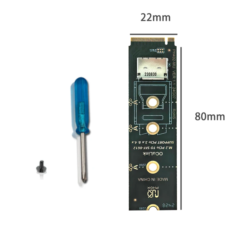 Tarjeta elevadora NVME a OCulink 2230-2280 M.2 PCIe X4 M Key a SFF-8612 Adaptador hembra Convertidor compatible con PCIe 3,0/4,0 para U.2 U.3 SSD