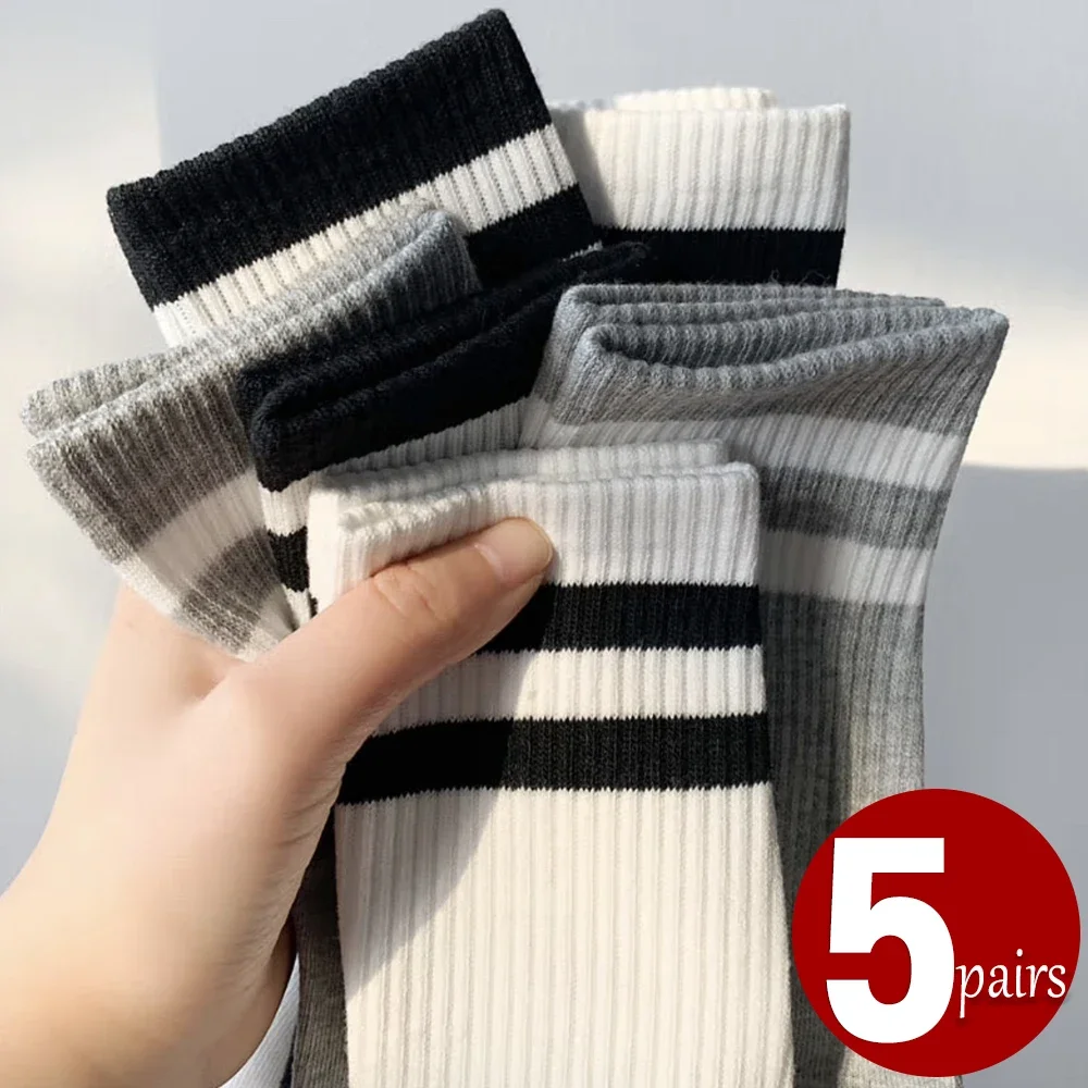 1/5pairs Cotton Socks Women Thick Warm Solid Color Autumn Winter Soft Middle Tube Socks Female Plus Velvet Japanese Sleep Sock