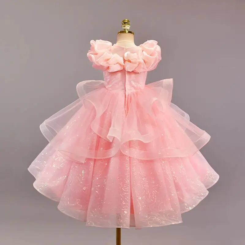 فستان الأميرة اللامع للفتيات، فستان أداء لعرض أعياد ميلاد الأطفال بعمر 3-12 سنة، ملابس أطفال راقية