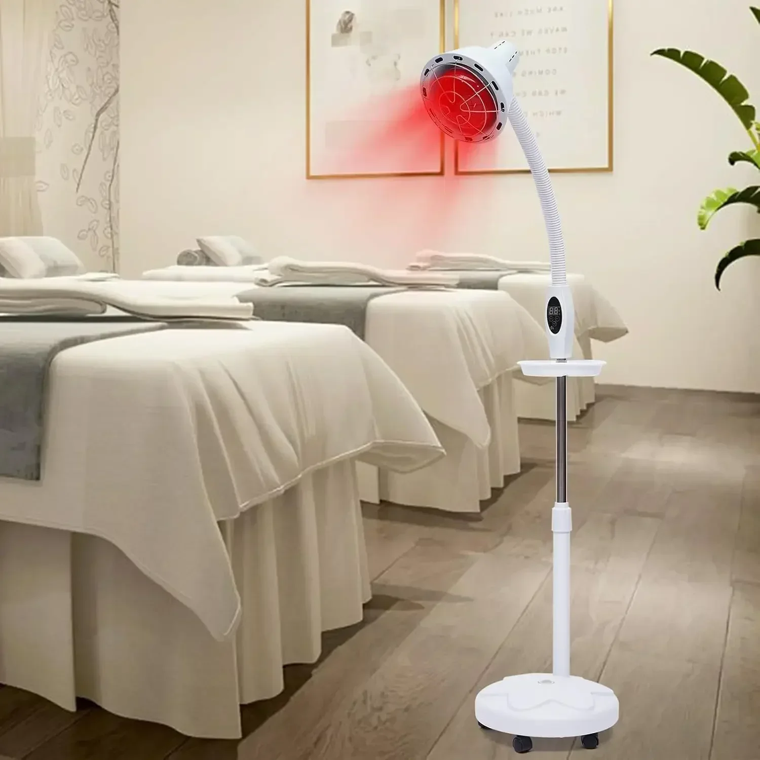 Image of 275W Rote Infrarot-Therapielampe, 10-stufig Einstellbare Wärmelampe, 360° ° Drehbares Design mit Timer und 5 universellen Allrichtungs-Rädern