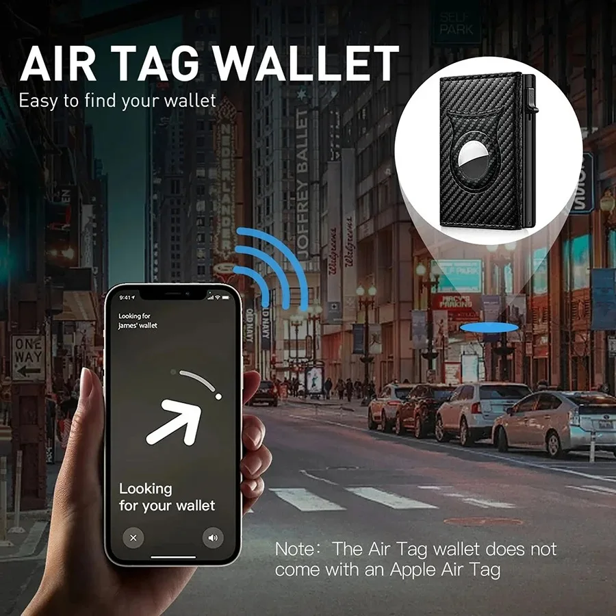 Personalisierter Name Herren-Kartenclip aus Kohlefaser, magnetisch, Leder, RFID, dreifach gefaltete Karte mit Reißverschluss, Smart Wallet, AirTag-Geldbörse – Detail 6