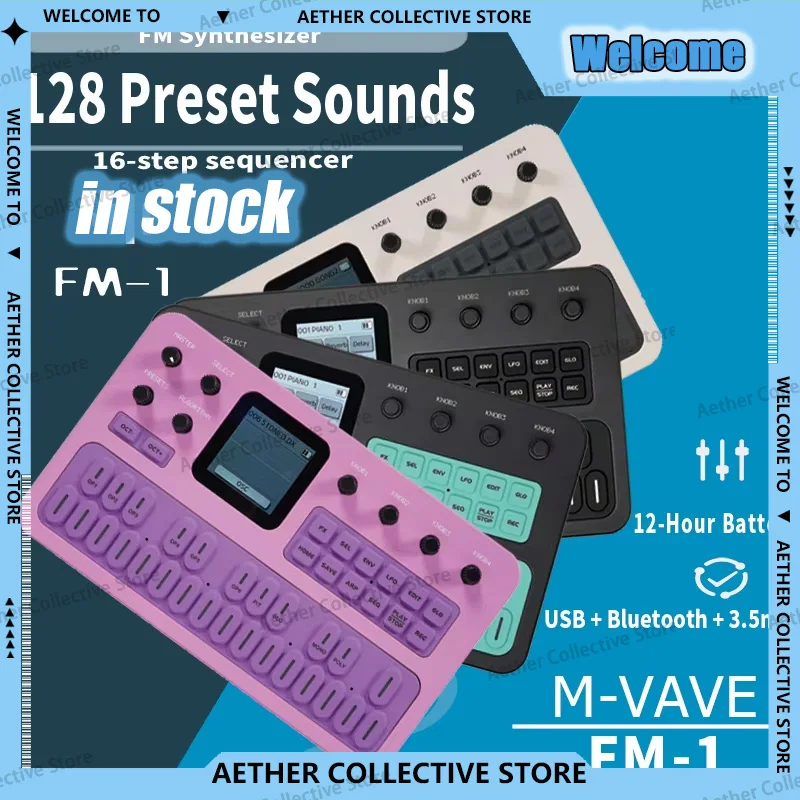 M-VAVE FM1 Pocket FM Synthesizer Bluetooth MIDI Controller 6 Operator 32 Algorithm 128 Presets Built Speaker TFT Display 16-Step