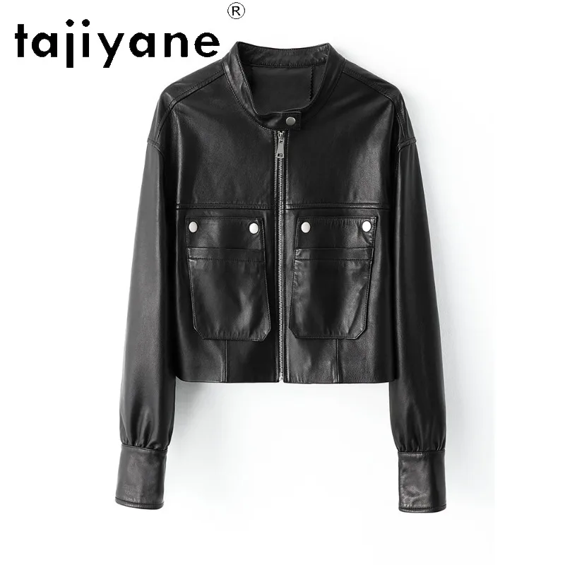 TAJIYANE Top Layer Sheepskin Motorcycle Jackets of Woman Genuine Leather Jacket Women Coats Short Outerwear Stand Collar Косуха