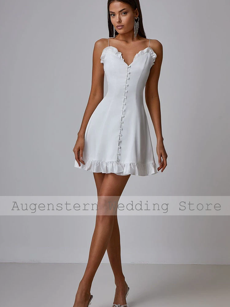 Simple Wedding dresses Charmeuse Button Ruched A-line Spaghetti strap Bespoke Occasion Gown Mini Dresses