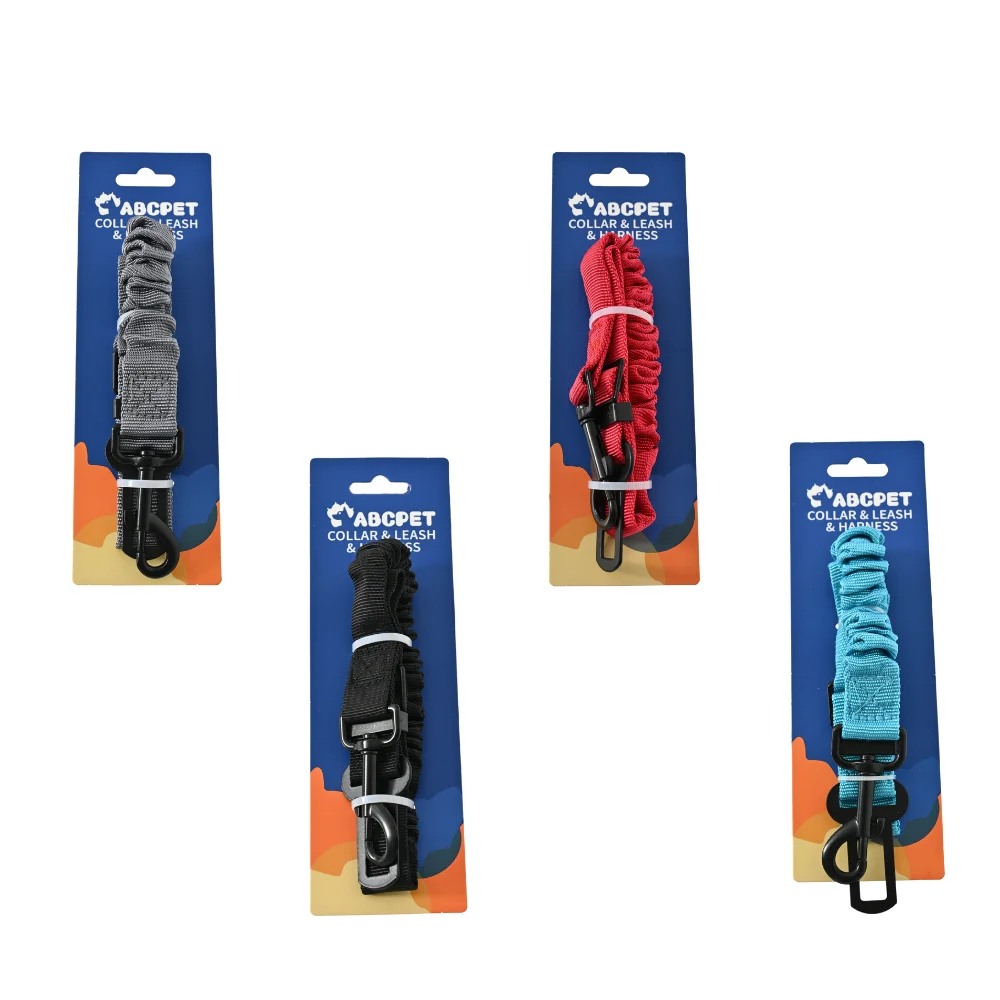 40PCS/Carton 4 Colors Assorted Adjustable Dog Car Seat Belt Elastic Bungee Pet Safety Leash with 360° Swivel Hook for Vehicle Travel