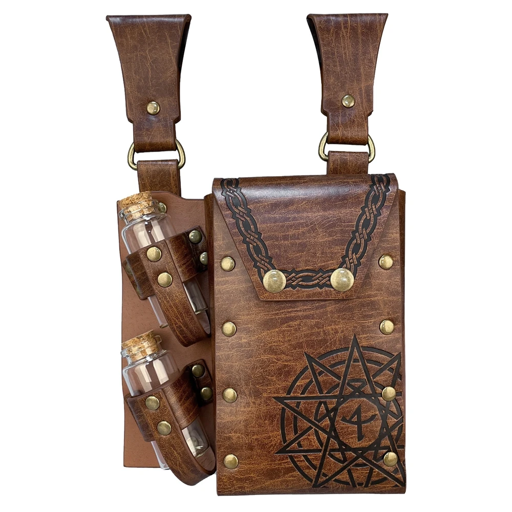 

Medieval Alchemy Faux Leather Bottles Halloween Fantasy Wizard Vintage Waist Bag Cosplay Accessories