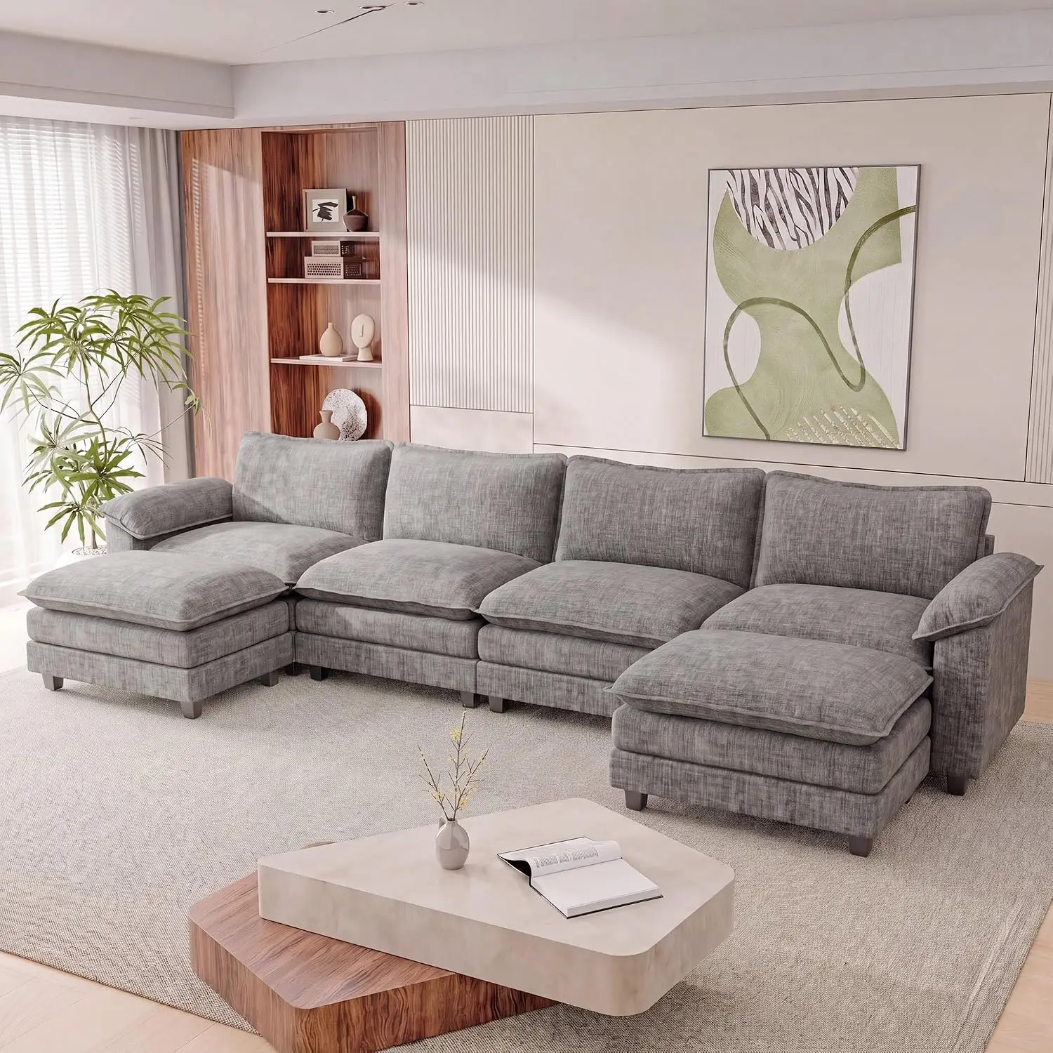 U-Shaped Modular Sectional Sofa, Cloud Couch for Living Room, 158.6