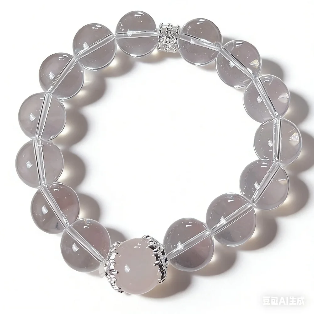 KITYKISS Ultra-clear K9 White Crystal Women's Bracelet with Rose Quartz Lucky Beads - Meditation and Spiritual Practice Gift