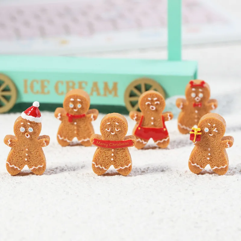2pcs Christmas Cute Gingerbread Man Snowman Model Landscape Miniatures Hand DIY Home Decor Resin Doll Accessories Decoration