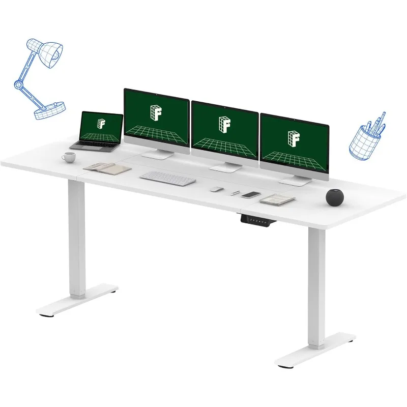 79 x 32 Inch Dual Motor Standing Desk, Computer Desk with Memory Controller, Home Office Desk with Splice Board (White Frame)
