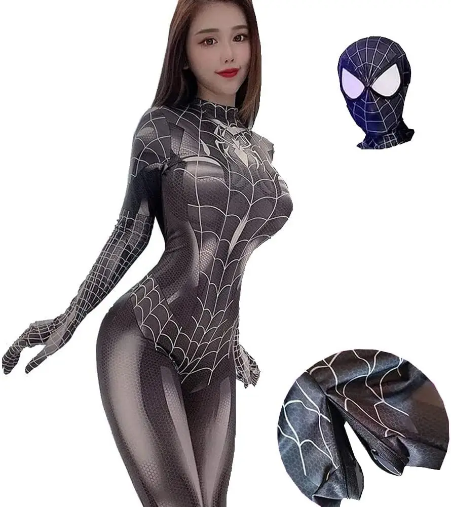 Dames Sexy Spider Kostuum Maskers Voorste Onderkant Bodysuit Vrouwen Halloween Meisje Superheld Cospaly Jumpsuit