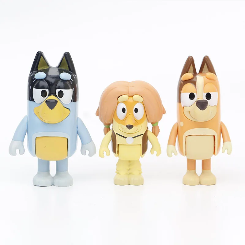 Bluey 피규어 귀여운 강아지 산적 칠리 빙고 인디 클로이 애니메이션 액션 피규어 움직일 수있는 관절 모델 인형 장식품 어린이 장난감 선물