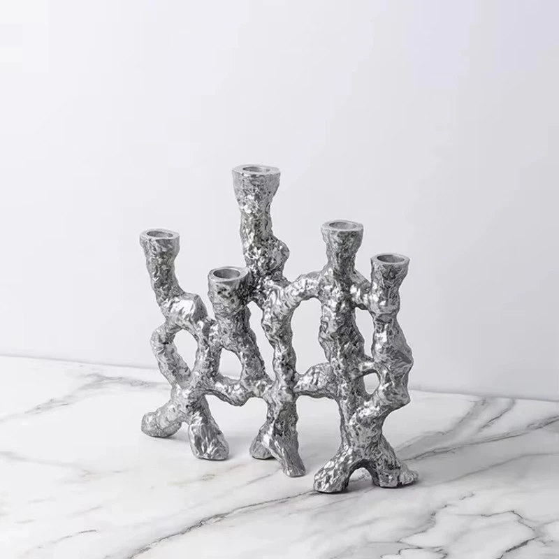 

Modern minimalist candlestick silver style living room study home desktop decoration resin handicraft root candlestick