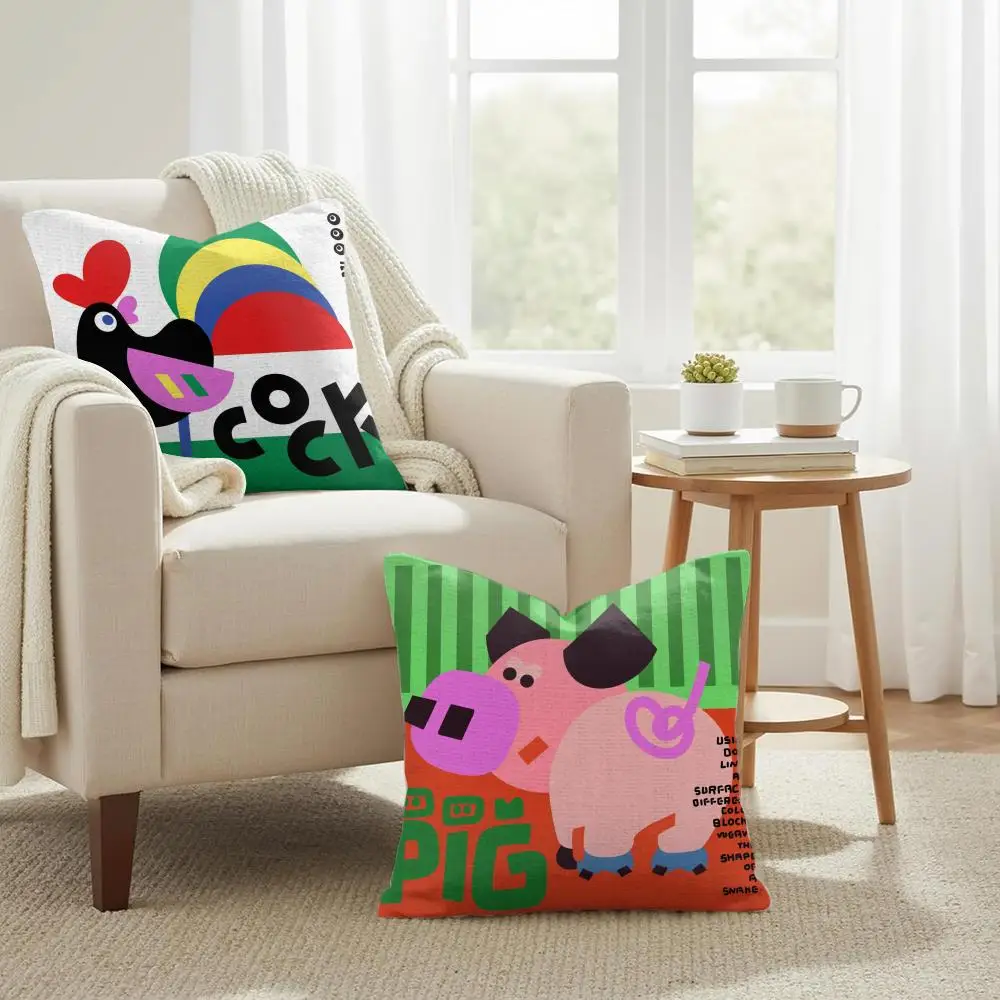 Chinese Zodiac print Cushion Cover Double-Sided Printed Organic Linen Pillow Cover, Decorative for Sofa Home