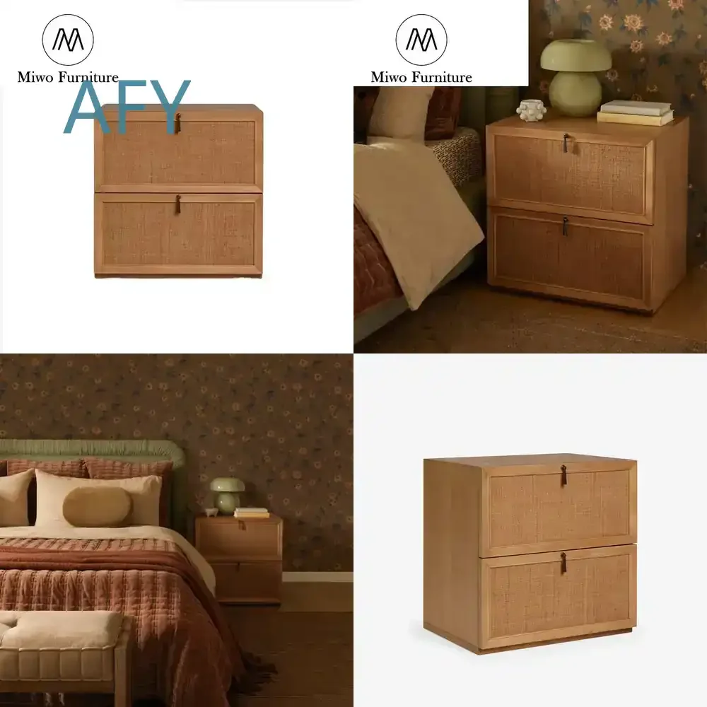 Modern Vintage 2 Drawer Nightstand for Bedroom Living Room Hotel Resort Villa Apartment Office Home Decor Natural Oak Wooden