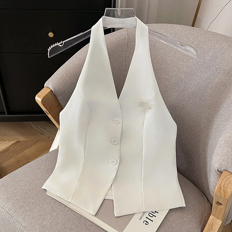 Women's Suit Vest Spring Summer New Neck-hanging Sleeveless Backless Vest Versatile Ladies Top Female Waistcoat Chaleco Mujer