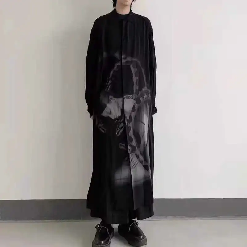 HKSH Spring New Man Tide Dark Yamamoto Dark Snake Women Shirts Medium Length Print Shirt Loose Jacket Unisex Chic Ins Top HK4912