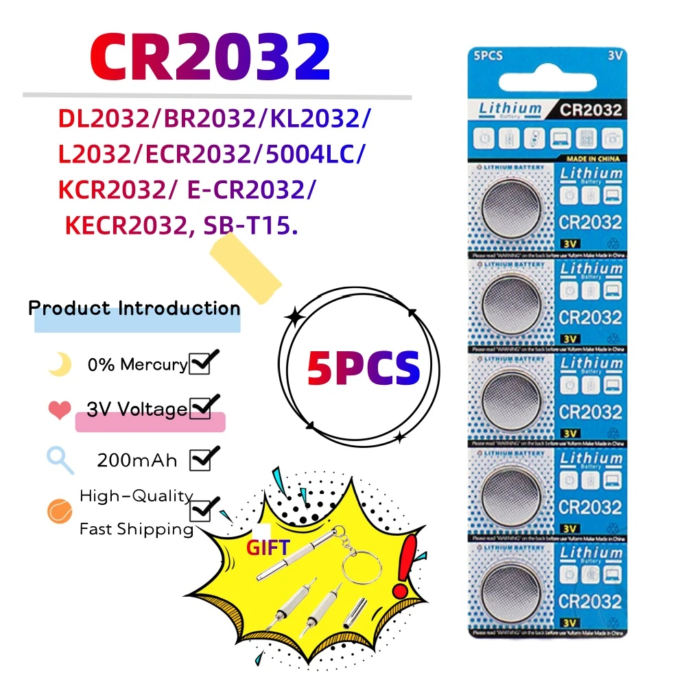 5PCS CR2032 Boutton Cell Battery CR2025 CR2016 CR2012 CR1632 CR1620 CR1216 3V Lithium Batteries  for Watch Keys Calculator