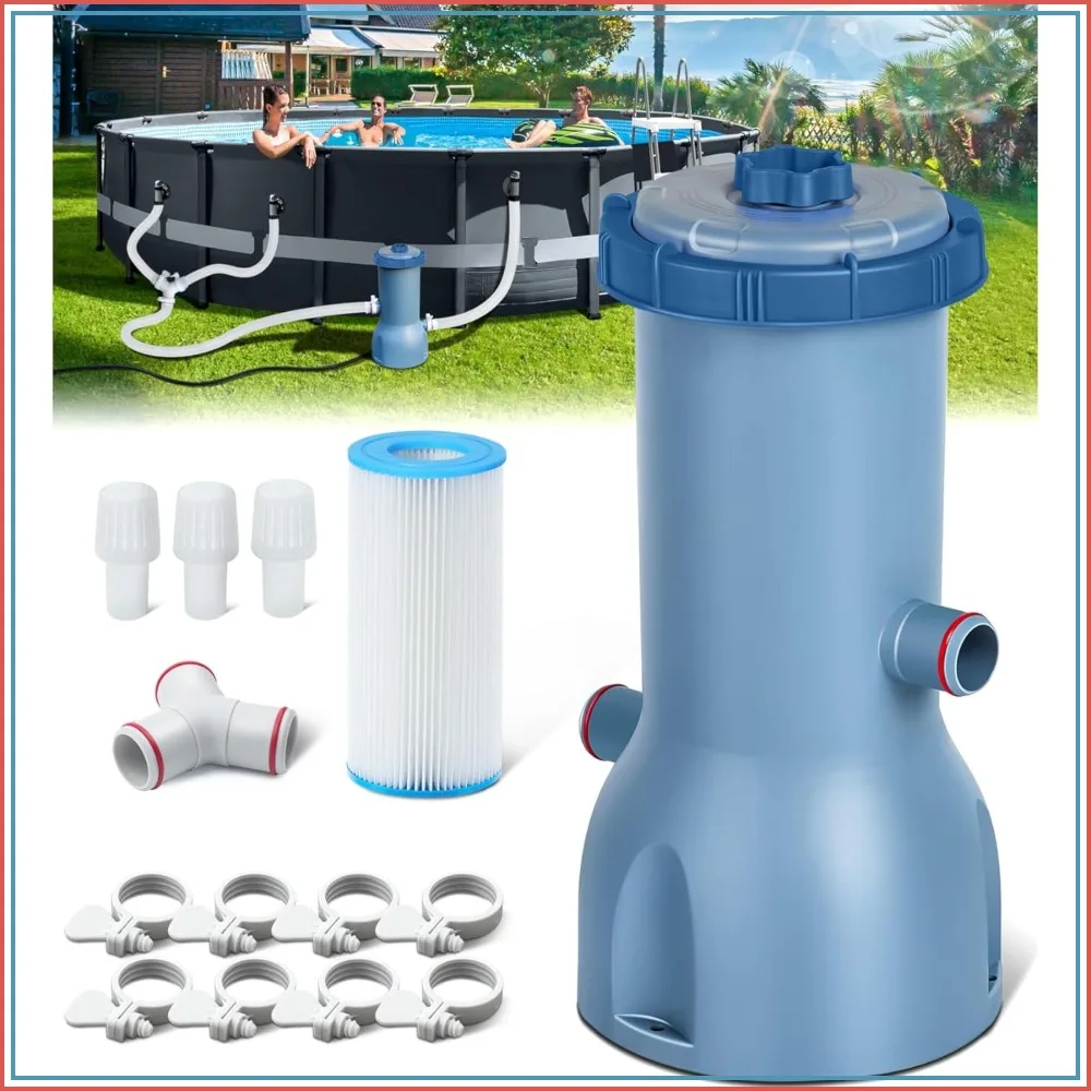 

1000 GPH Above Ground Pool Filter Pump, Powerful Cartridge Filter, Water Circulation & Filtration System for Improved Clarity