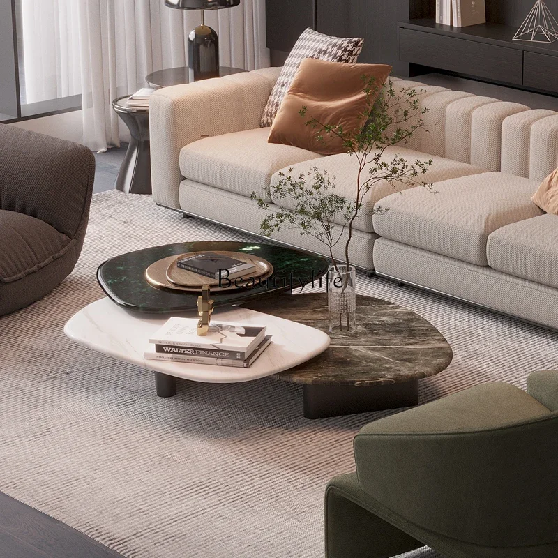 โต๊ะกาแฟหินอ่อนธรรมชาติ FG28 สไตล์อิตาเลียนมินิมอล หรูหรา ระดับไฮเอนด์ รูปทรงพิเศษ