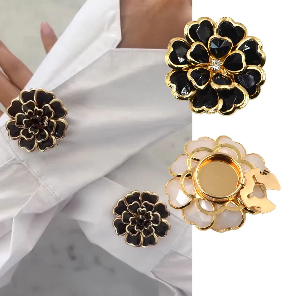 2 Pezzi Copribottoni Decorativi a Fiore di Alta Qualità per Abbigliamento Fai-da-Te, Decorazione per Bottoni di Camicie in Lega