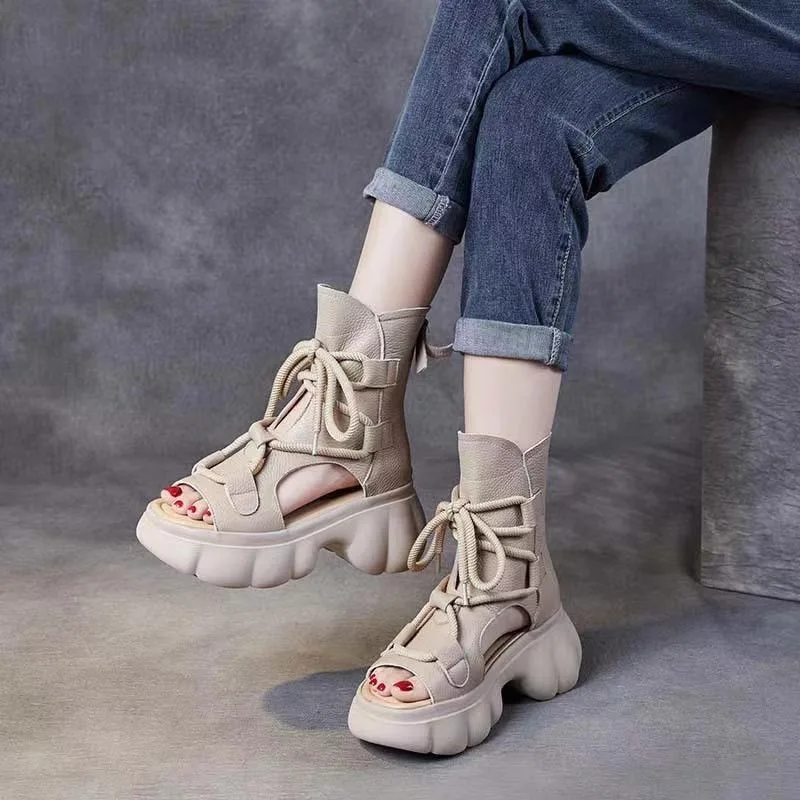 

Женские ботинки на толстой подошве с открытым носком, универсальные модные сандалии в стиле ретро, высокий каблук, лето