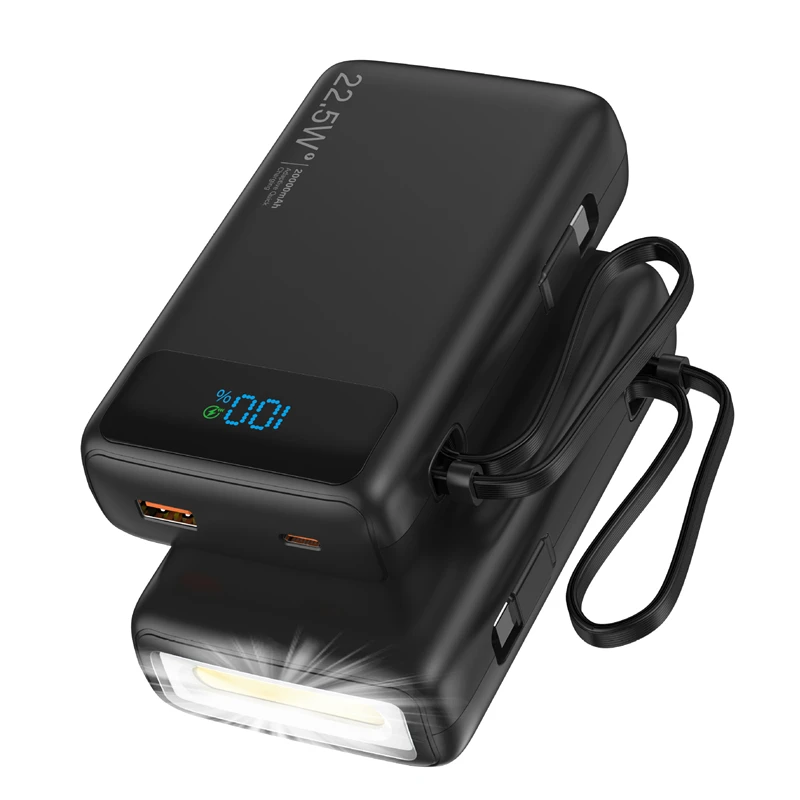 

20000mAh Power Bank 22.5W Fast Charging Portable Charger with Light Cable for iPhone 16 Xiaomi Samsung Powerbank Spare Battery