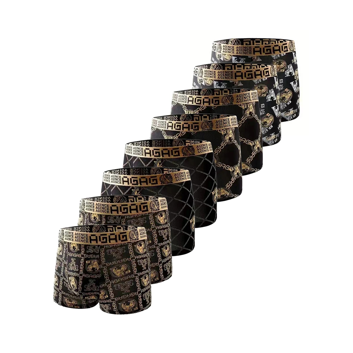 

8pcs Men's Boxer Shorts Luxury Chain Knight Printed Elastic Flat Angle Underwear - Comfortable Quick Drying Underpants Set