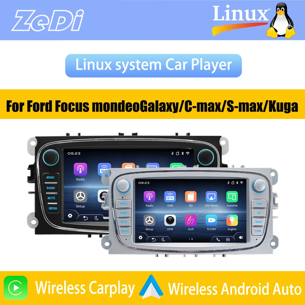 Para Ford Focus, Mondeo, Galaxy/C-Max/S-Max/Kuga 2026: Novo Sistema Linux com CarPlay Sem Fio, FM, Música, Vídeo, Reprodutores Multimídia e Câmeras