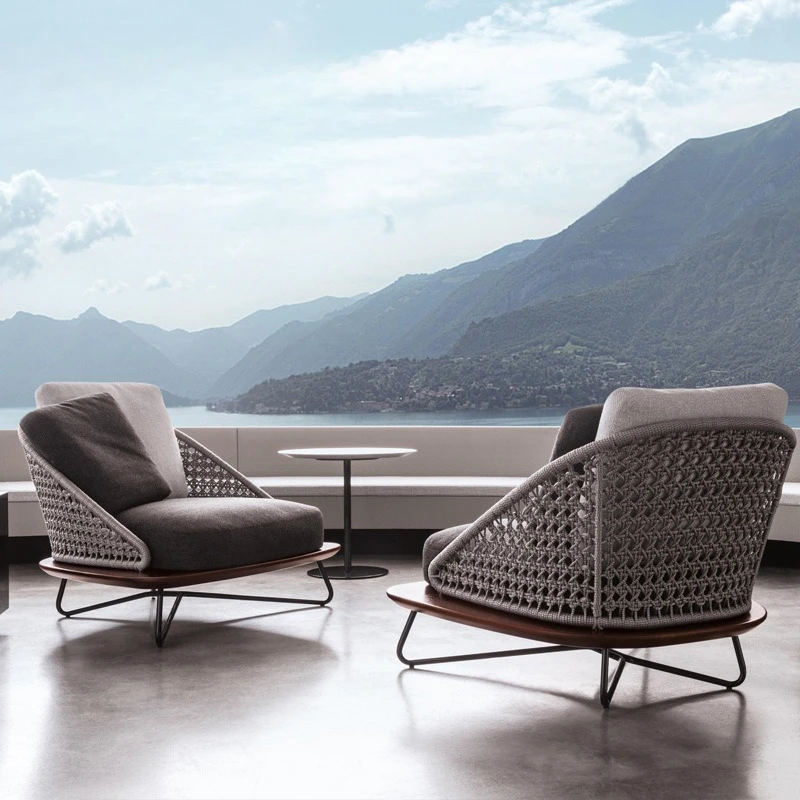 Outdoor sofa courtyard balcony teak rattan sofa combination