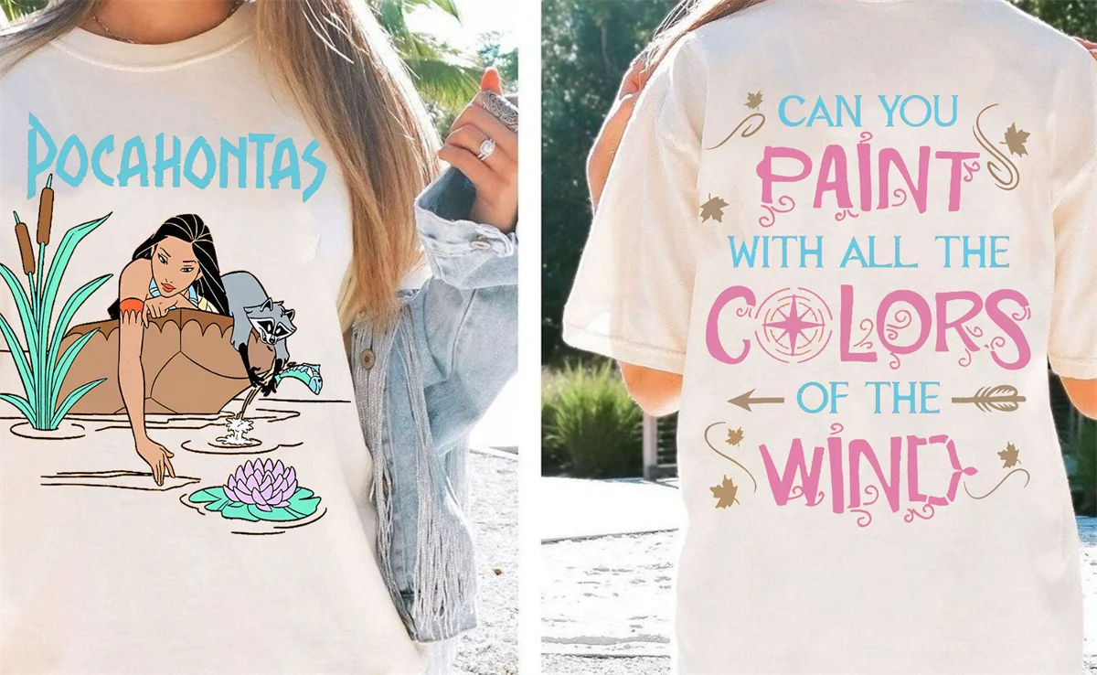 両面ポカホンタス ミーコ アフタヌーン ドリーミング 風の色 ディズニー プリンセス 友人旅行 コットン Tシャツ 夏 レディース トップス