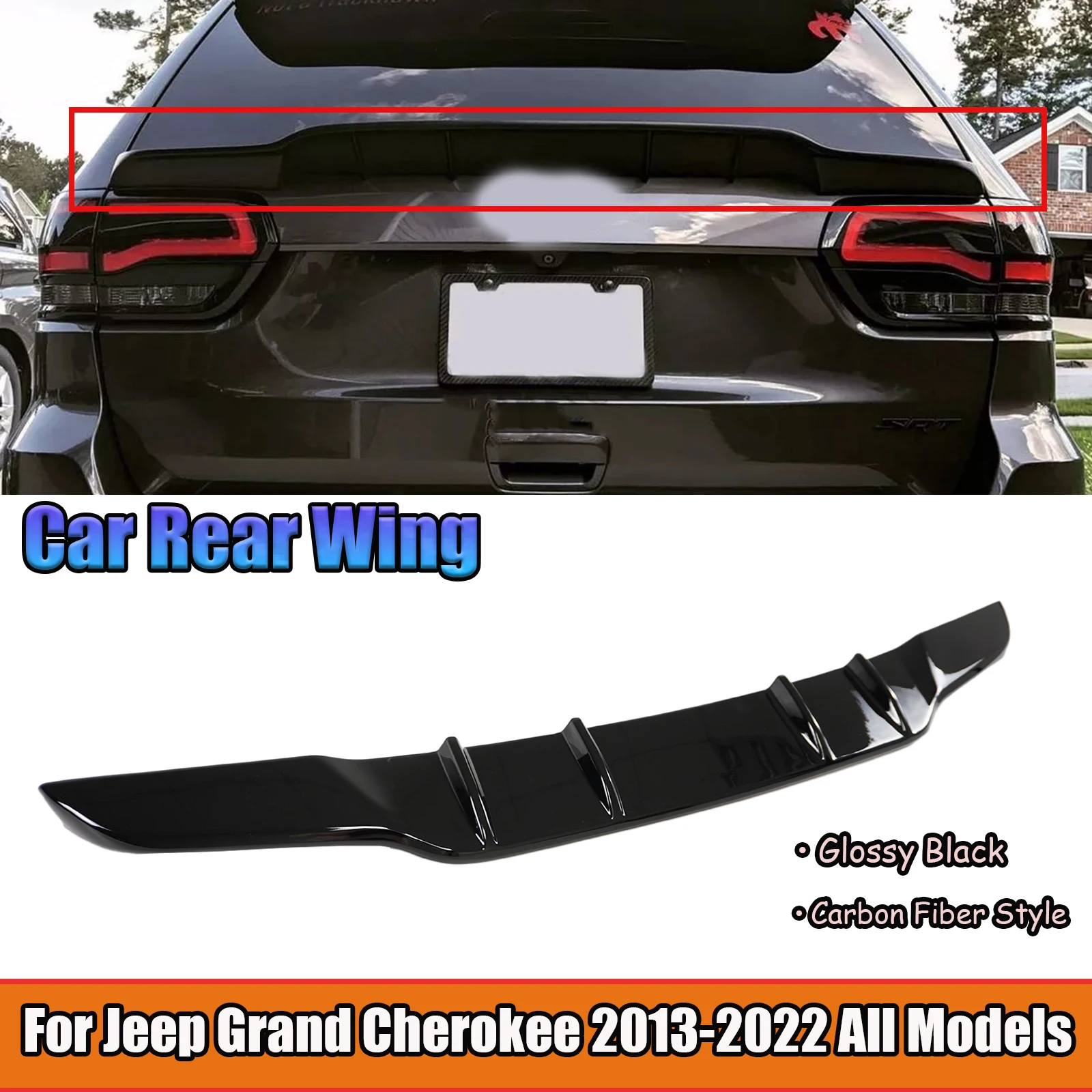 Car Rear Wing For Jeep Grand Cherokee 2013-2022 All Models Spoiler Diffuser Trunk Glossy Black Carbon Fiber Style Body Kit