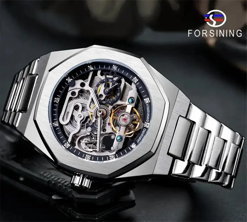 Forsining 375A Automatic Watch For Men New Dials Military Sports Mechanical Watches Hand Luxury Stainless Steel Strap 2024