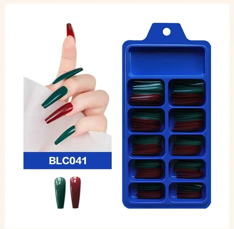 Soild Colors Combined 100 Pieces Of Ballerina Coffin False Nail Tips 10 Sizes Long Full Cover Fake Nail Tips with Colors