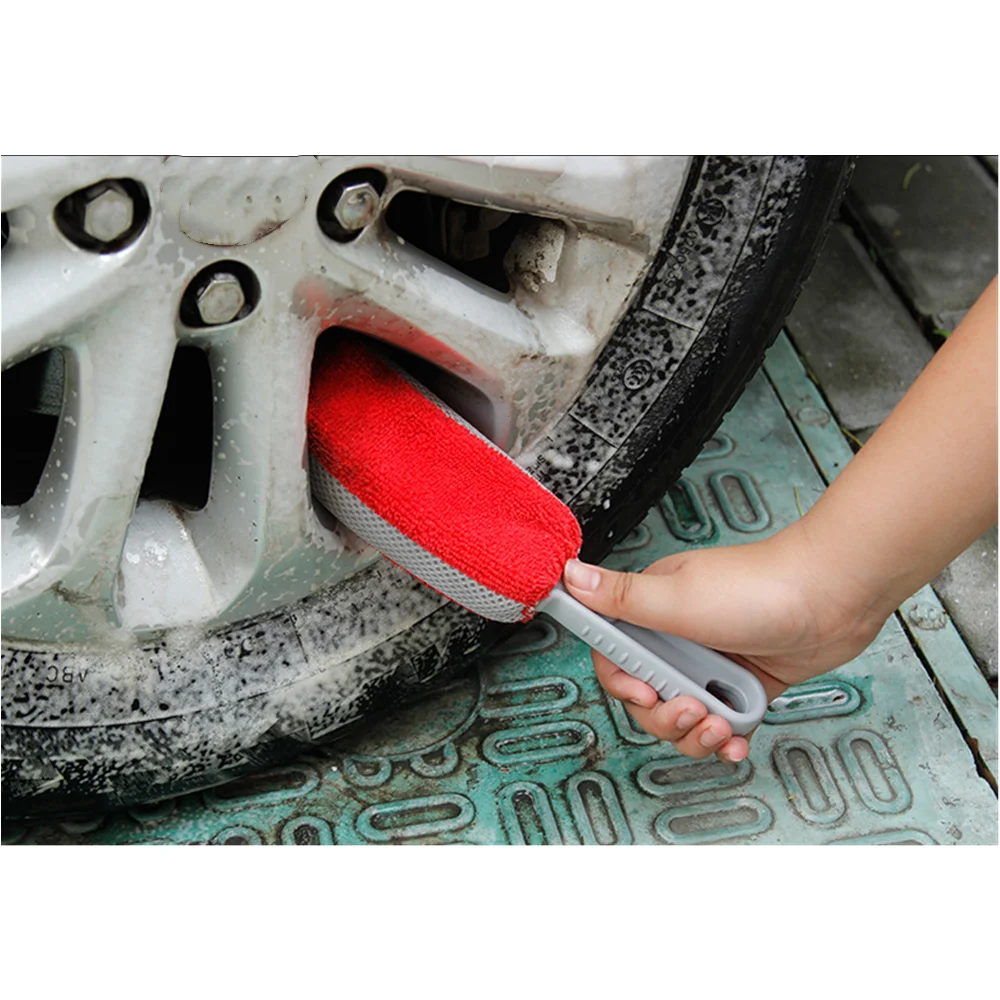 

Car Wheel Hub Cleaning Brush Anti Slip Rubber Coated Handle Tire Brush Steel Rim Sponge Detailing Brush Auto Cleaning Tools