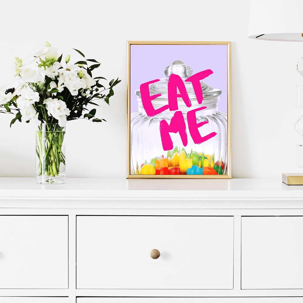 Cartoon Ice Cream Pastel Cake Candy Home Poster Print Colorful Fun Quirky Art Canvas Painting Pink Quote Kid Living Room Decor