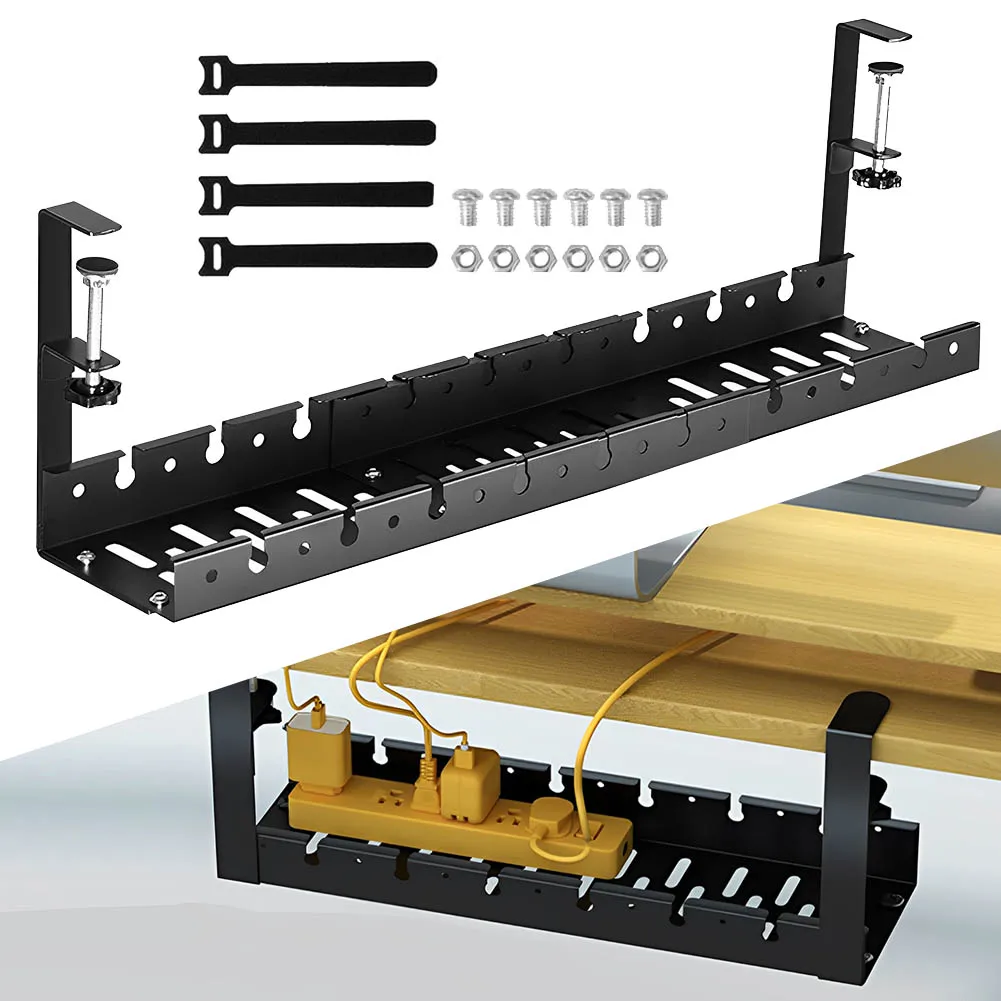 

Under Desk Cable Management Tray Retractable Cable Cord Organizer Heavy Duty Metal Cable Tray Basket for Cords Wires Power Strip