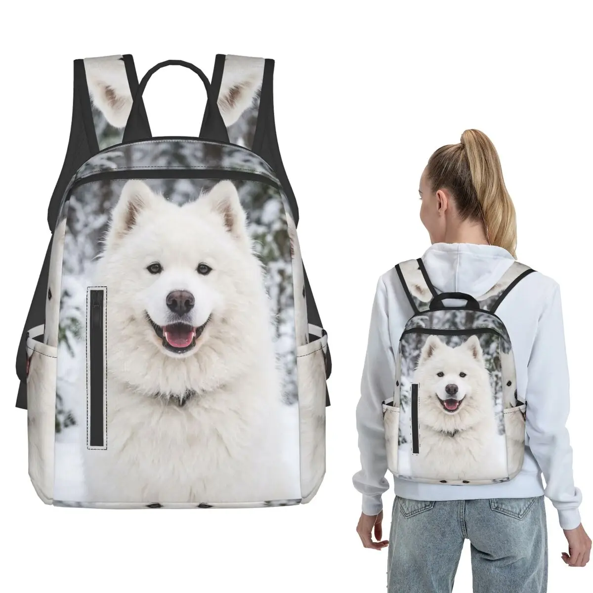 Samoyed Dog In The Snow Backpack Daypack Children BookBag School Bag Shoulder Bags for Men Women