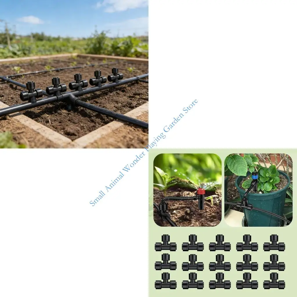 30Pcs Plastic T Connector for 1/4 Inch Drip Irrigation Tubing in Gardens Home