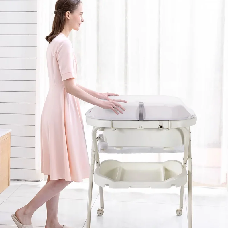 Multifunctional Folding Baby Care Table Bath Basin Baby Diaper Changing Table Newborn Bath Integrated Diaper Tables with Wheel