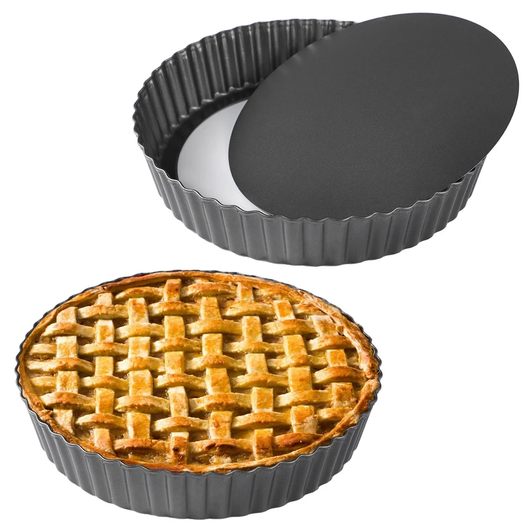 2 uds. De latas para tarta profunda, sartenes para tarta de 11 pulgadas con fondo extraíble, sartenes redondas estriadas de acero al carbono para tarta, Quiche, accesorios para platos para hornear
