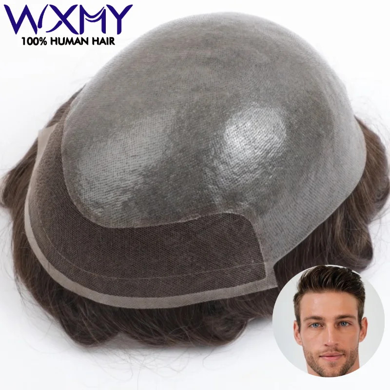 

Double Knots Toupee 0.08mm Skin Base With swiss Lace Front Male Hair Prosthesis Natural Human Hair Wigs For Men Capillary