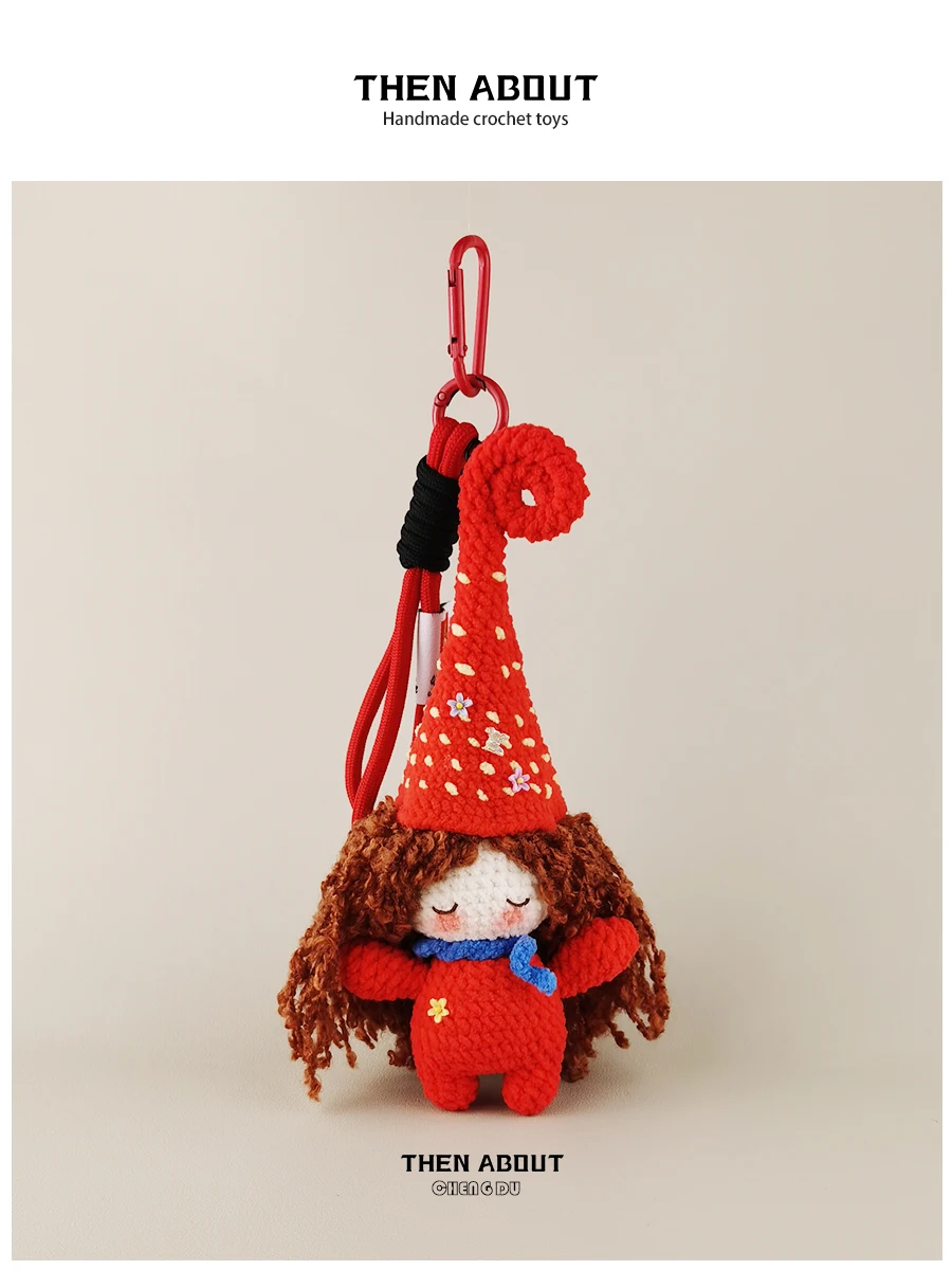 Thenabout Witch Doll Plush Toy Bag Pendant Keychain Handmade Gift Soft Stuffed Animal Figure Fashionable Bag Accessory