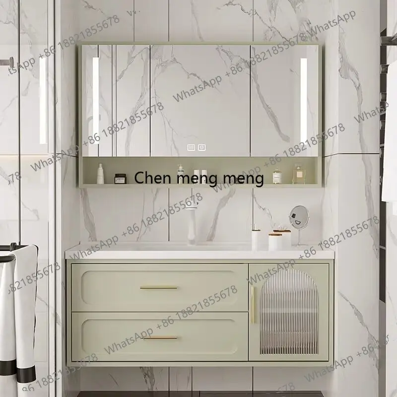 

French cream style bathroom cabinet combination bathroom solid wood hand wash face basin cabinet ceramic