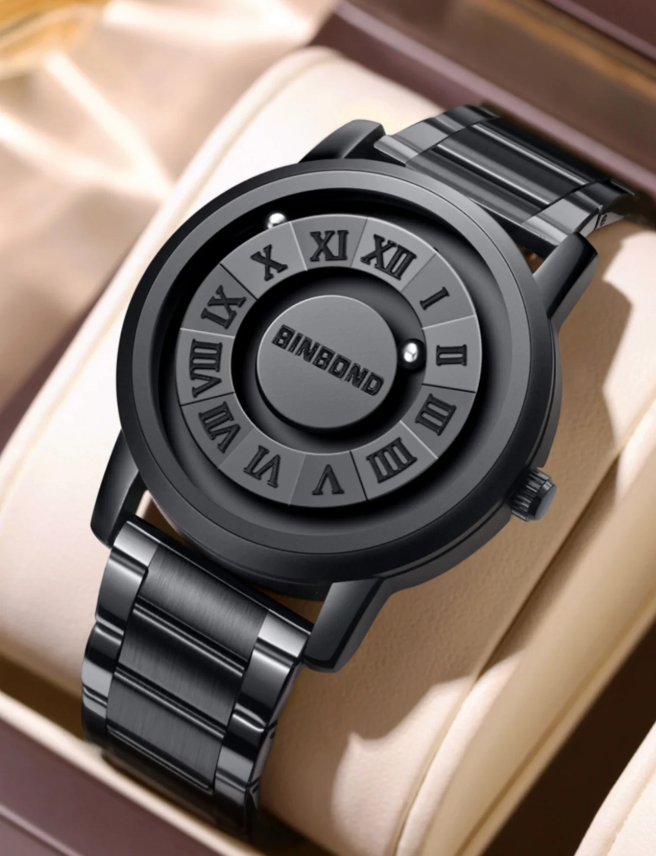 Montre d'affaires de luxe montre pour hommes 30M étanche noir conception personnalisée bracelet en acier inoxydable montre à Quartz pour hommes cadeau de mode