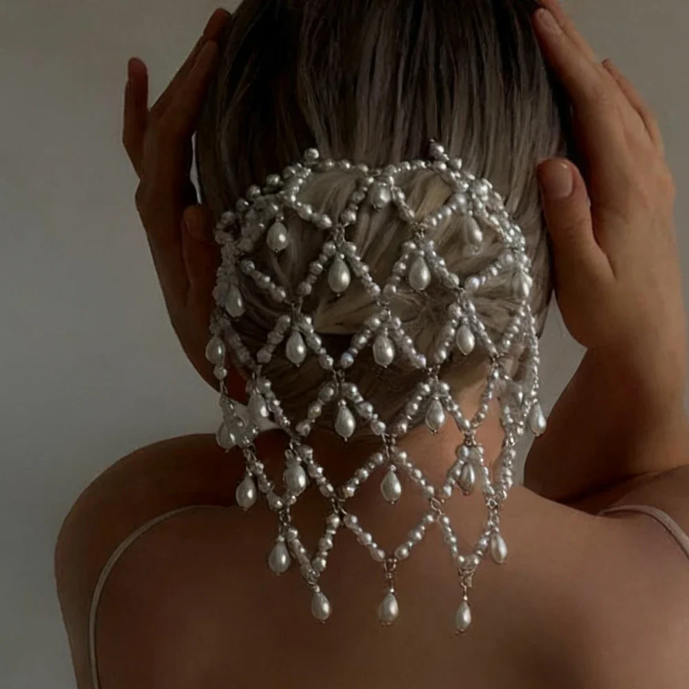 

Luxury Imitation Pearl Mesh Headpiece Chain Wedding Accessories 2026 Handmade Elegant Bridal Hair Comb Tiara Women Dress Jewelry