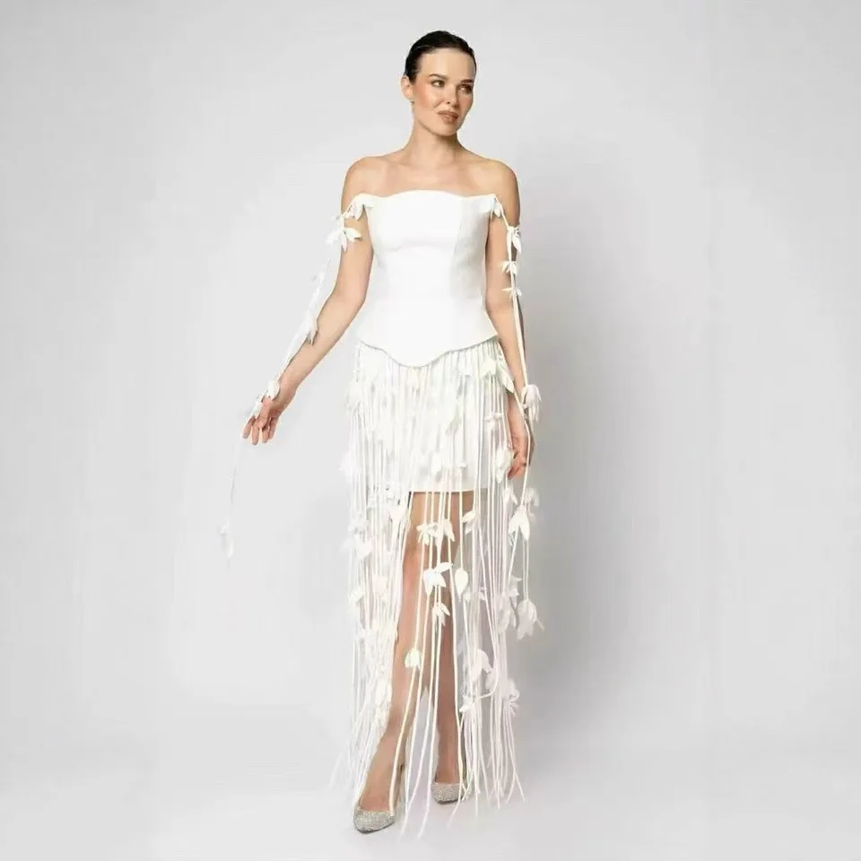 Vestido ceñido al cuerpo con borlas largas y tirantes para mujer, 5 colores, sin mangas, Sexy, para celebrar la alfombra roja, traje de fiesta de moda de noche