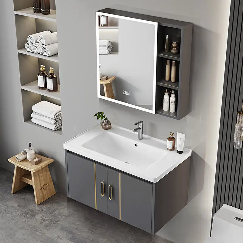 Toilet washbasin space aluminum bathroom cabinet combination washstand ceramic integrated basin washstand Customizable