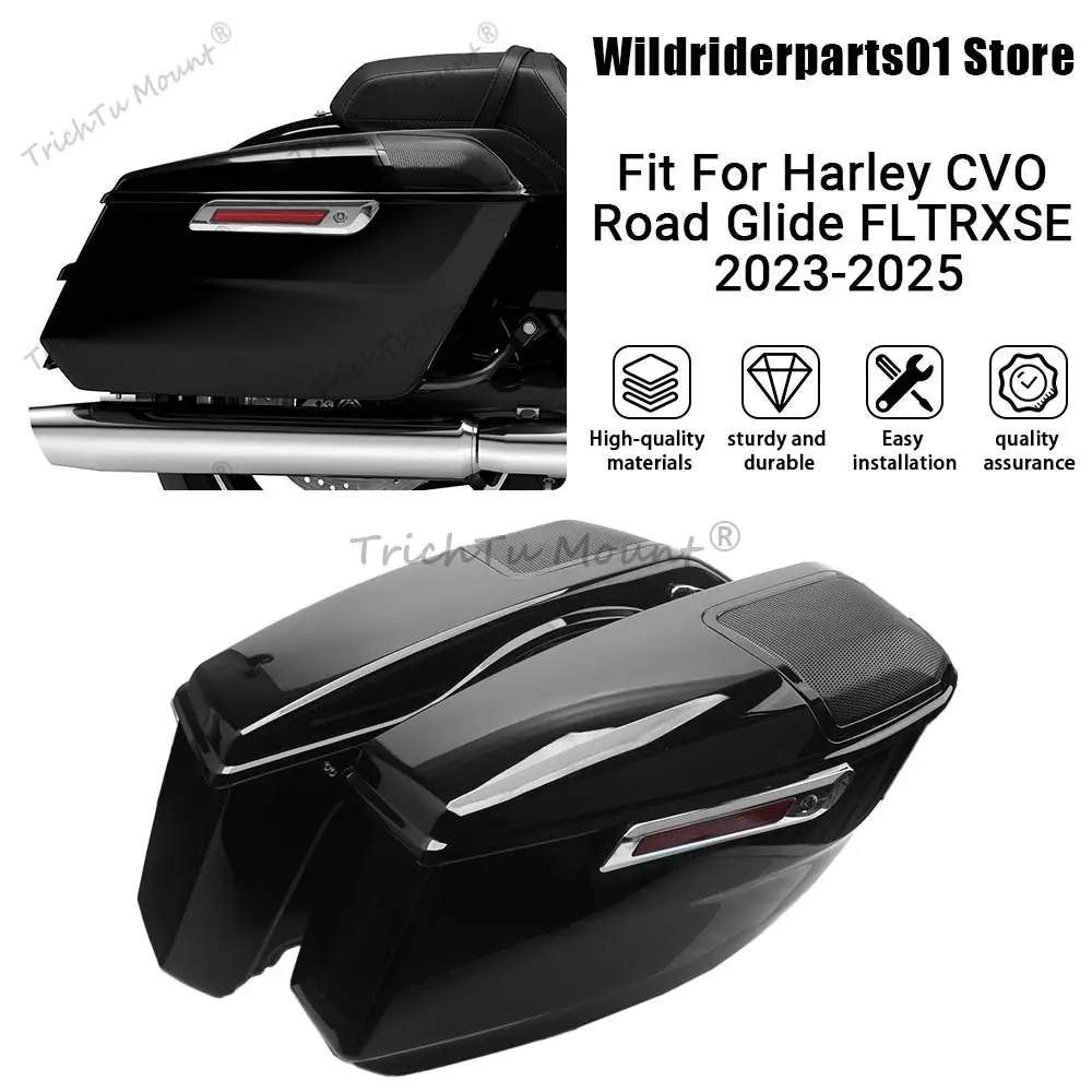 Motorcycle Chrome Red Hard Saddlebags And Lids with Latch Keys Kit ABS Plastic Fit For Harley CVO Street Glide FLHXSE 2023-2025