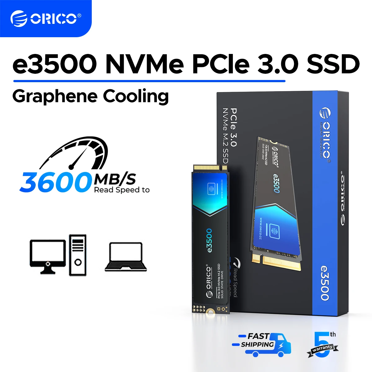 ORICO M.2 2280 NVMe SSD Internal Solid State Drive 3600MB/s PCIe3.0 PCIe Gen3x4 NVMe for Laptop Desktop DIY Gaming Computer